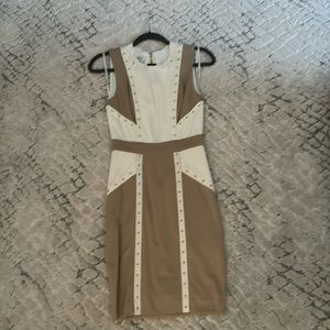 Bebe beige white sheath mini dress